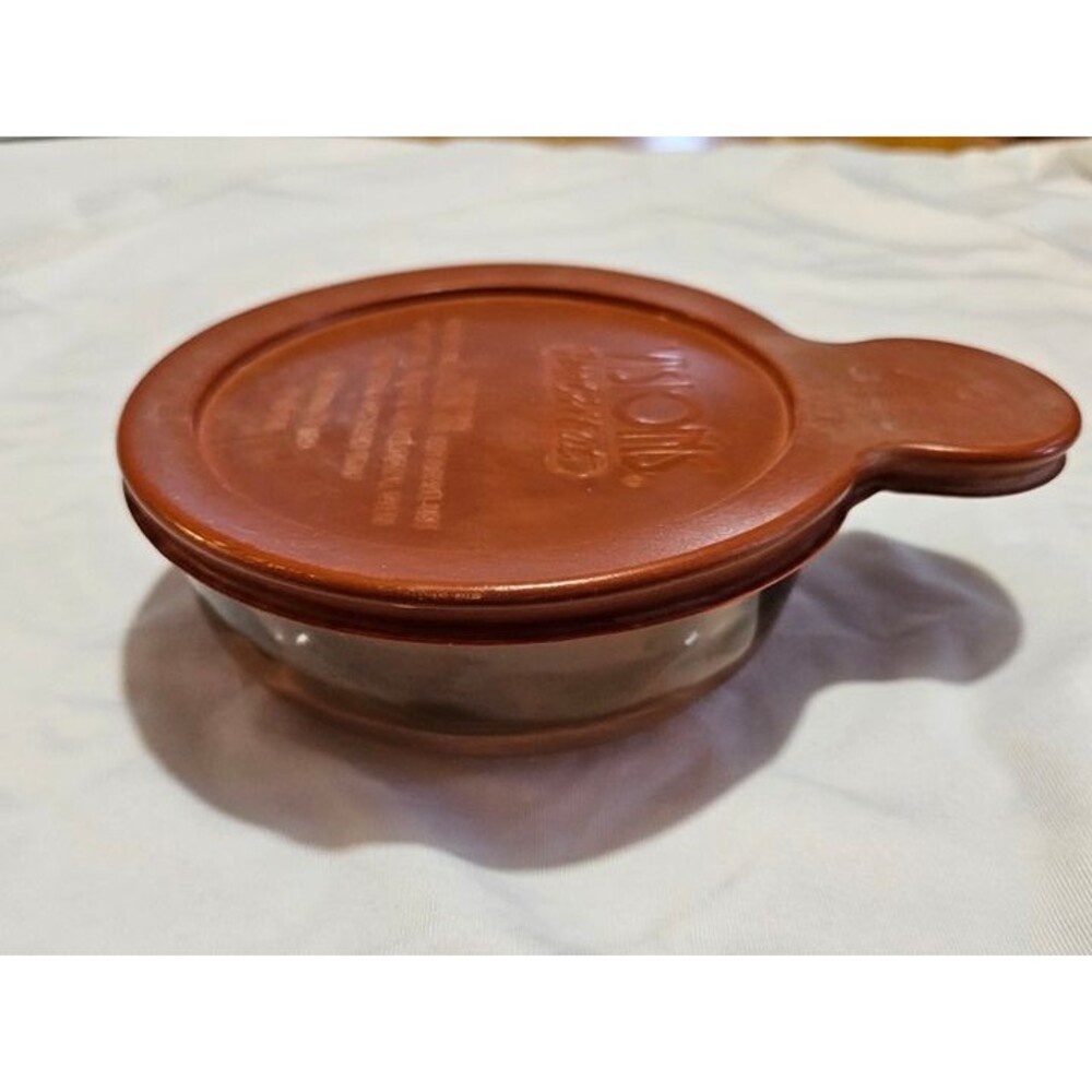 CorningWare Vision Amber Heat N Serve Grab It Bowl V-150-B w/ Red Lid
